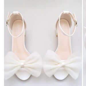 KaileeP Satin Block Heel Sandal with Tulle Bow